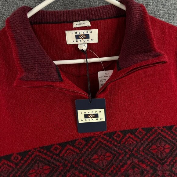 NWT Joseph Abboud Red Fair Isle Wool Blend 1/4 Zip Pullover Sweater 2XL - $80 - Picture 6 of 16